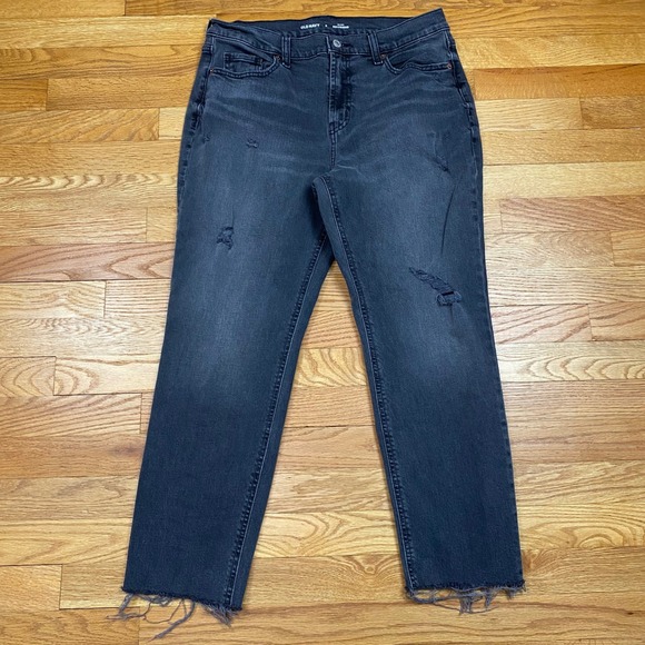 Old Navy Denim - Old Navy Mid Rise Boyfriend Jeans Womens 8 Black Distressed Frayed Grunge Edgy